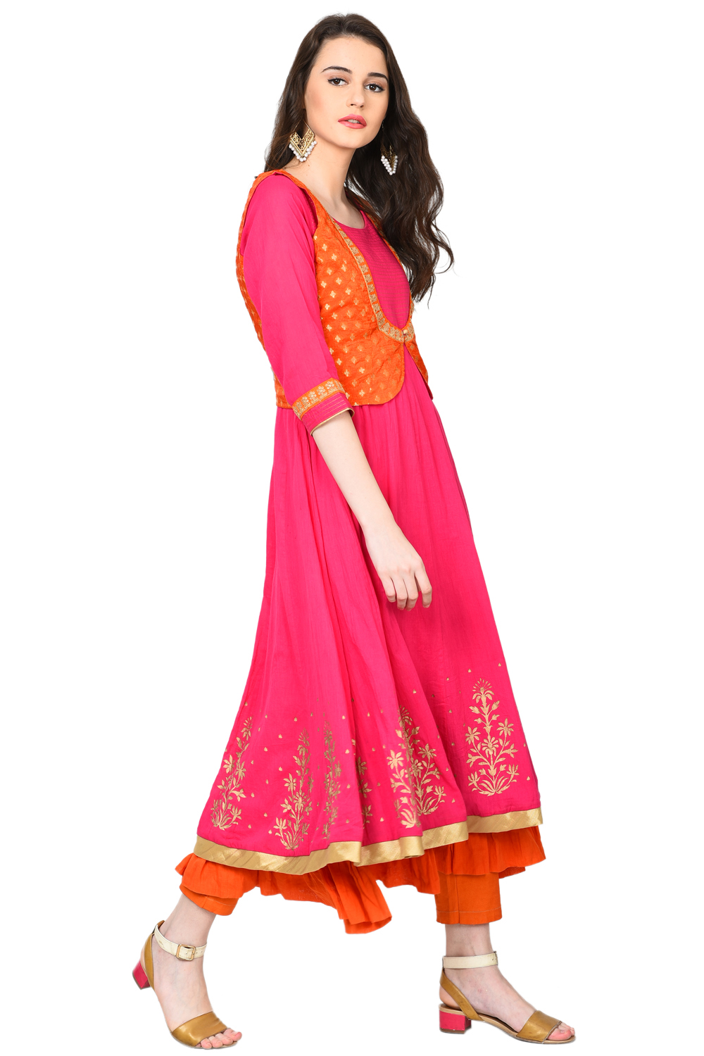 Pink Kalidar Viscose Kurta image number 1